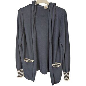 Cabi Womens Large LG El Captain Hooded Knit Cardigan Sweater Pockets Navy Blue